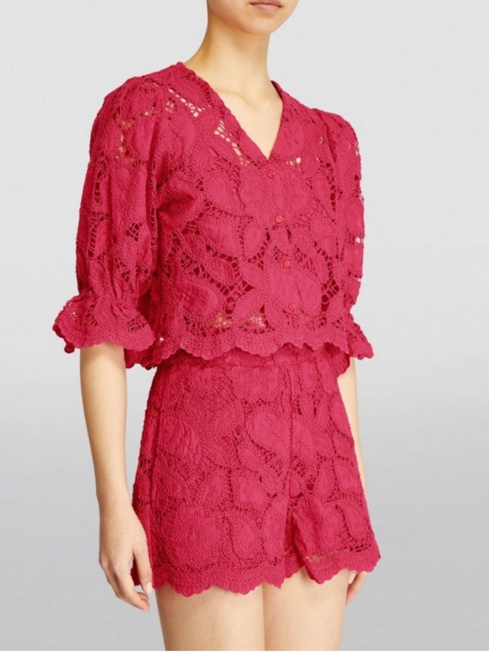 Maje Bright Fuchsia Crochet Lace Top